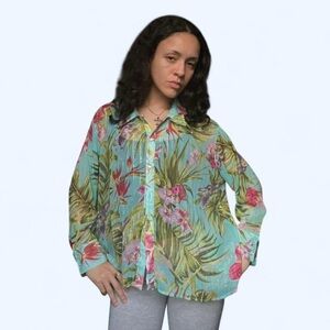 Vintage Floral Print Button Down Top